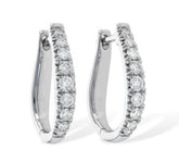 14 Karat White Gold Huggy Hinged Hoop Earrings with 18 Round Diamonds